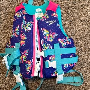 Speedo Girls Navy Teal Pink Butterfly Swim Vest